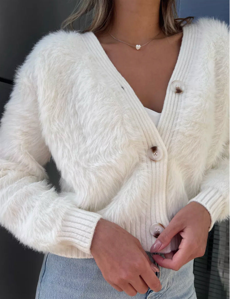 Women's Fluffy Cardigan with Button Details