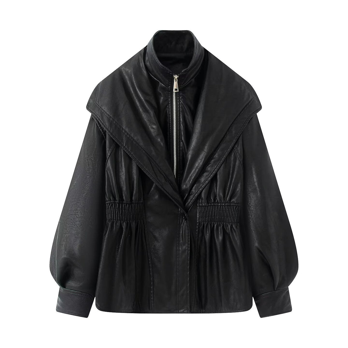 Women's Elegant Biker Jacket with Voluminous Sleeves