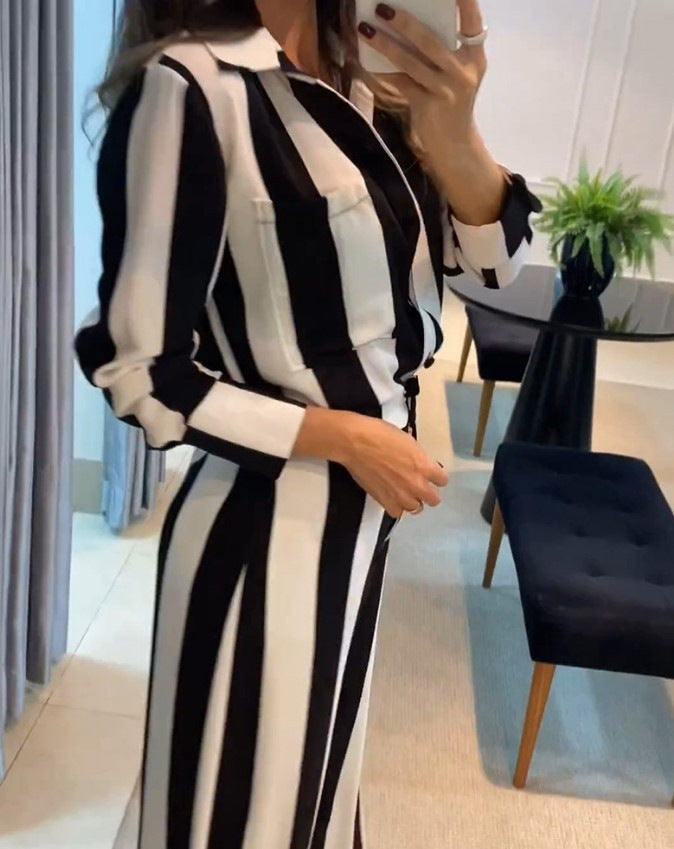 Casual Wide-Stripe Jumpsuit with Fitted Waist