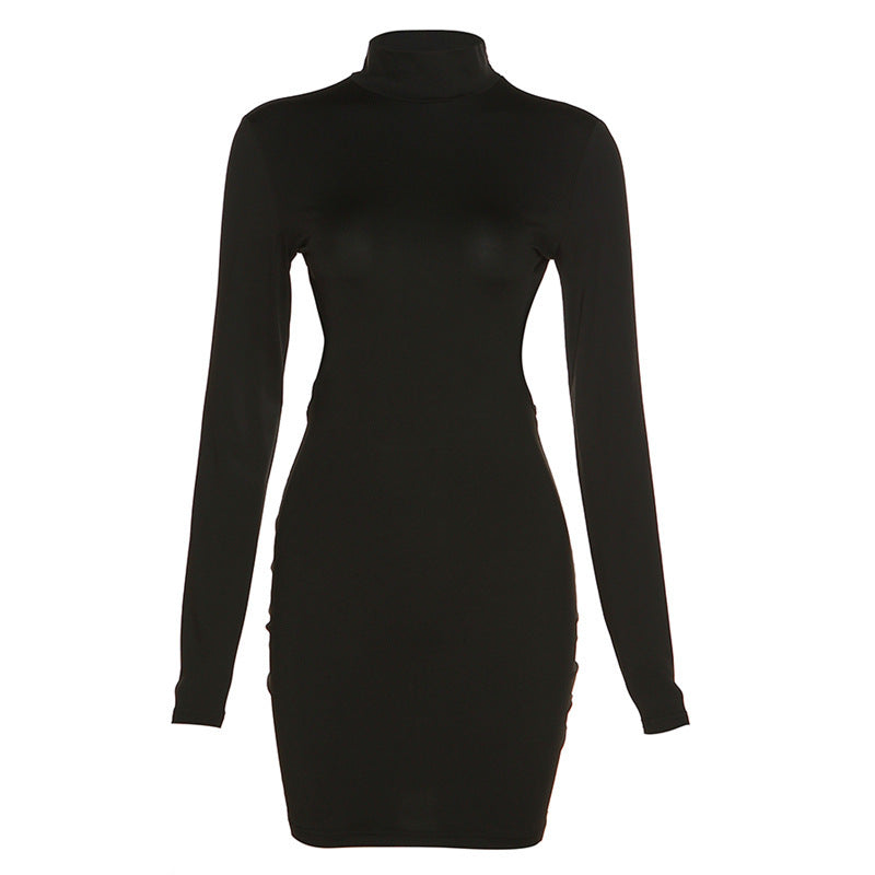 Elegant Bodycon Mini Dress with Open Back and Long Sleeves