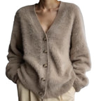 Women's Fluffy Cardigan with Large Buttons