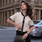 Women's Elegant Short-Sleeve Cardigan with Button Details and Pockets