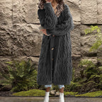Women's Chunky Knit Coat with Elegant Cable Knit Structure and Buttons