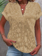 Women's Blouse with Floral Embroidery and Classic V-Neck