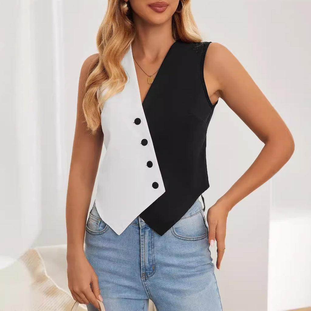 Women's Asymmetrical Vest-Style Shirt with Button Details