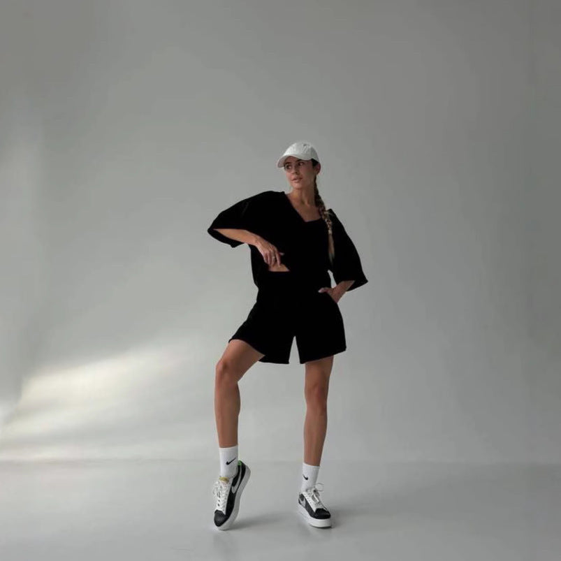 Women's Casual Lounge Set with Oversized Top and Shorts