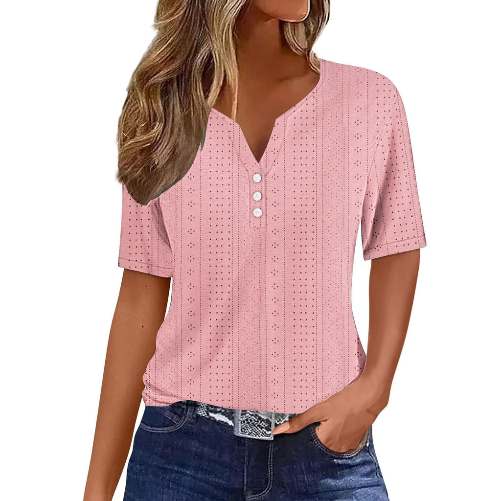 Women's Comfortable Short-Sleeve Shirt with Button Details