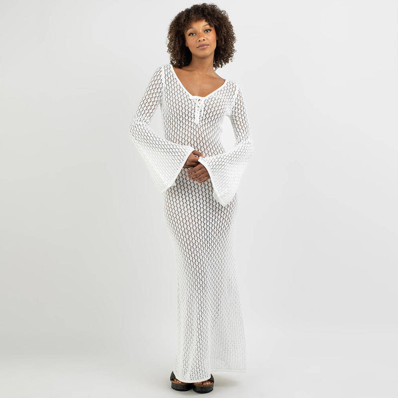 Women's Airy Crochet Maxi Coat