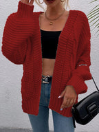 Women's Chunky Knit Cardigan with Open Pockets and Oversized Fit