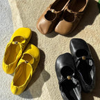 Women's Ballet Flats with Decorative Chain Accent and Button Detail