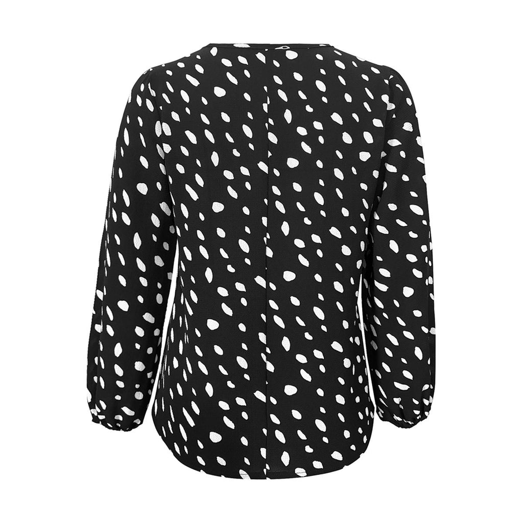 Women's V-Neck Blouse with Modern Polka Dot Design