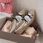 Women's Ballet Flats with Dot Pattern and Bow Accent