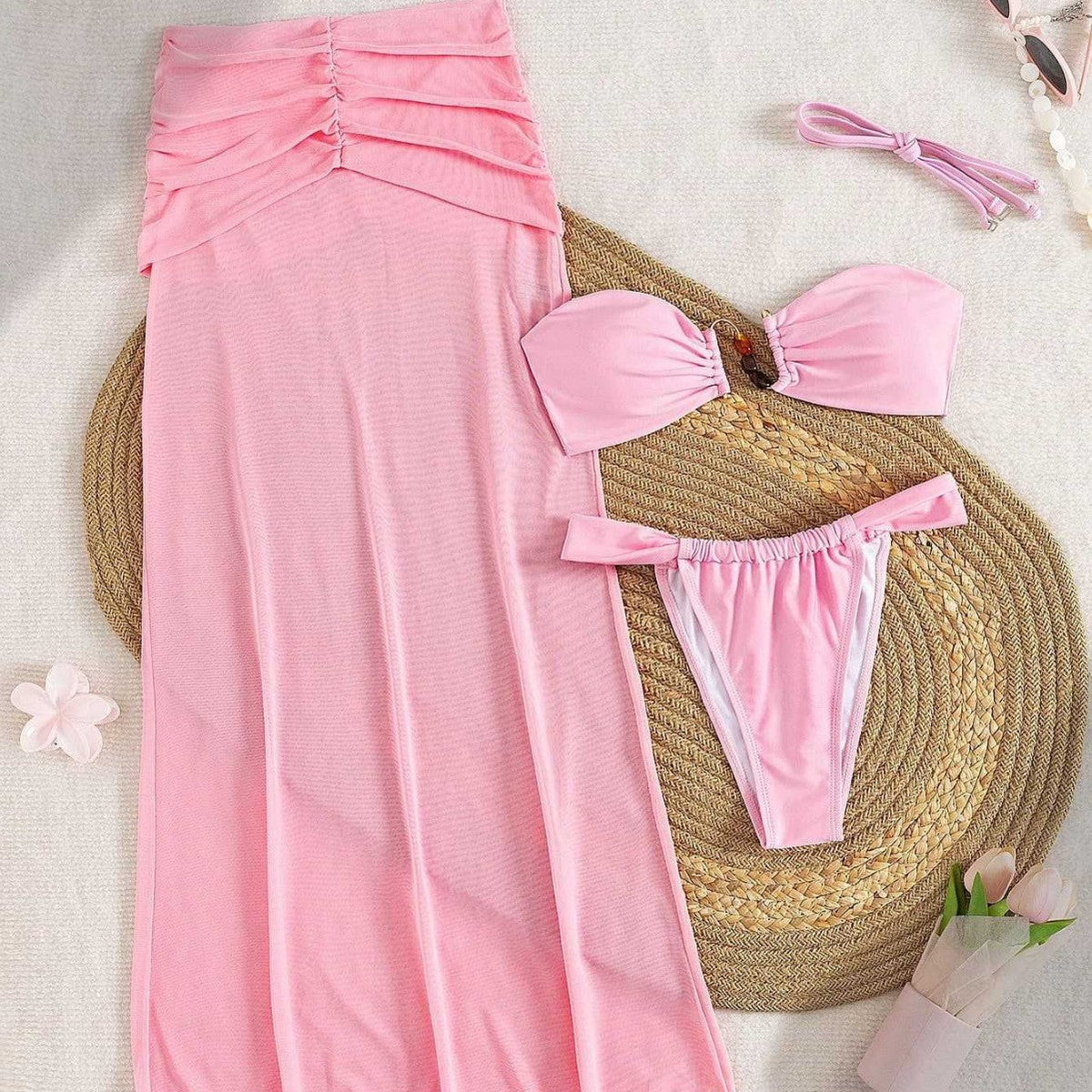 Women's Bandeau Bikini with Flowing Maxi Skirt