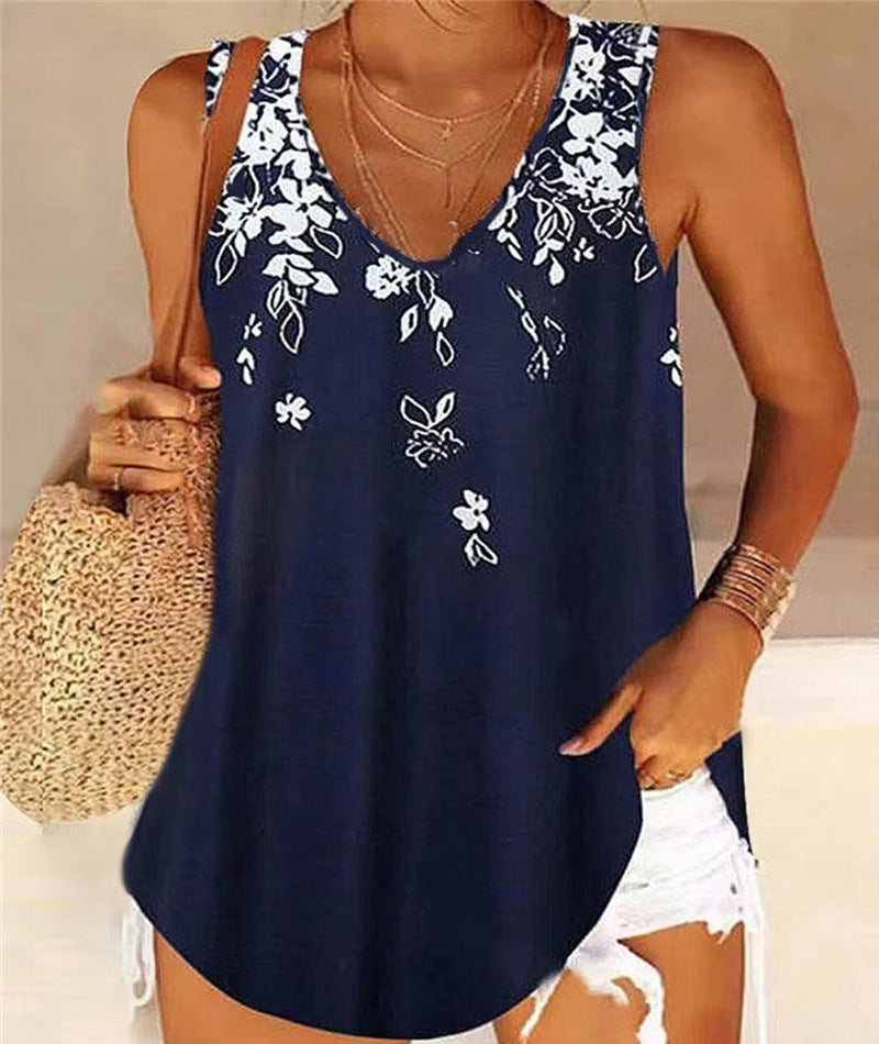 Women's Sleeveless Floral V-Neck Blouse