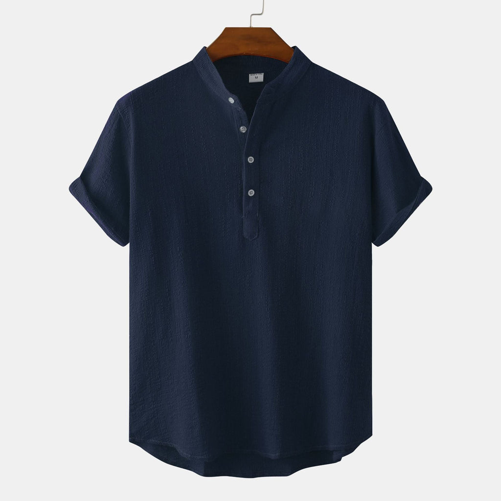 Women's Short-Sleeve Shirt with Button Placket and Textured Pattern