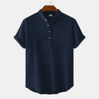 Women's Short-Sleeve Shirt with Button Placket and Textured Pattern