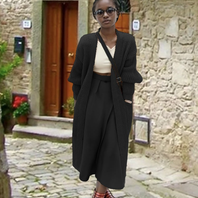 Women's Oversized Knit Coat with Casual Fit and Ribbed Design