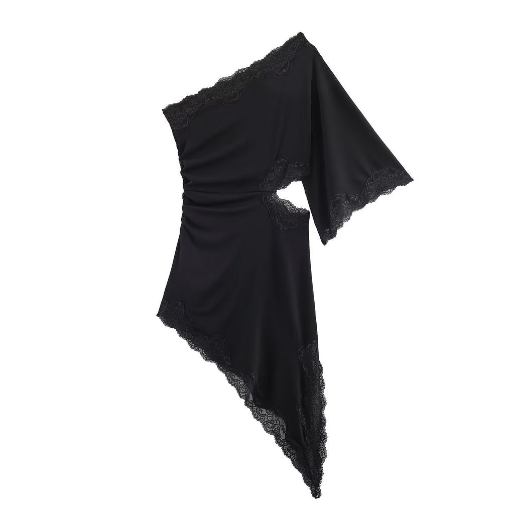 Women's Asymmetrical Lace Top with Elegant Ruffle Details