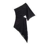 Women's Asymmetrical Lace Top with Elegant Ruffle Details