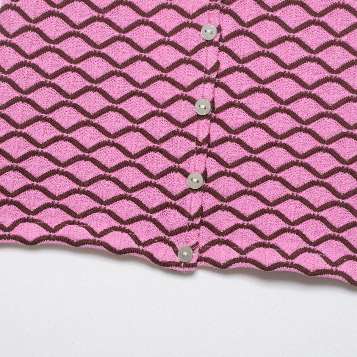 Women's Midi Skirt with Wavy Pattern and Decorative Buttons