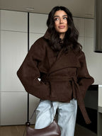 Women's Elegant Oversized Wool Jacket with Belt