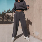 Women's Cropped Zip-Up Sweatshirt with Ruffle Details