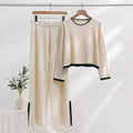 Women's Casual Knit Ensemble with High Waist and Contrast Cuffs