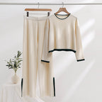 Women's Casual Knit Ensemble with High Waist and Contrast Cuffs