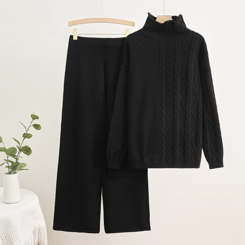 Women's Cozy Knit Loungewear Set with High Neck