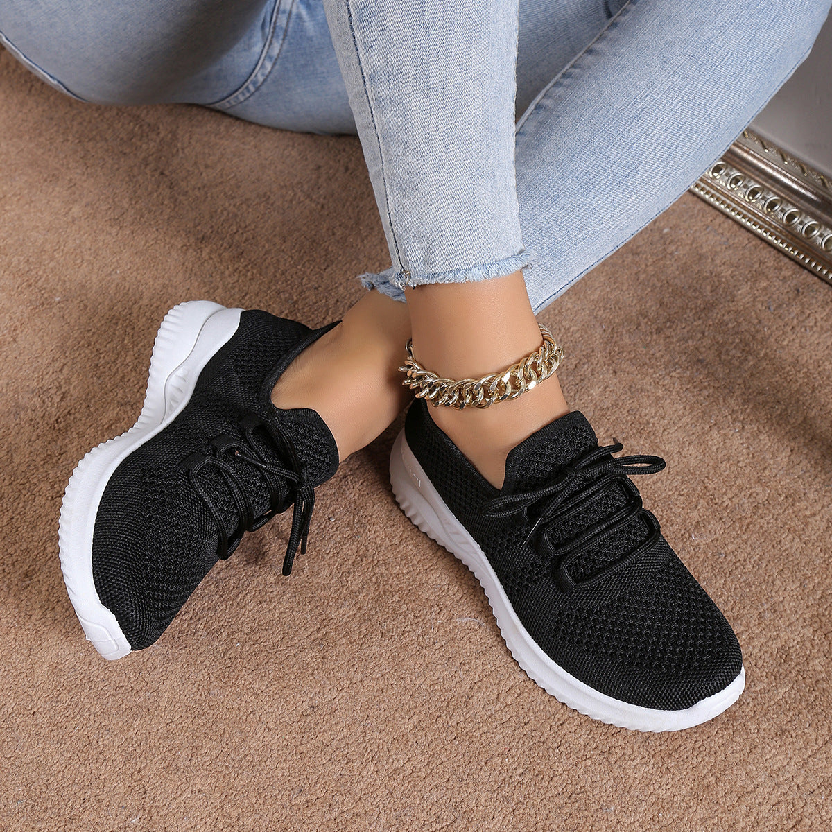 Women's Breathable Athletic Sneakers with Elastic Mesh Upper