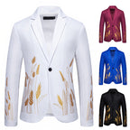 Elegant Blazer with Artistic Plant Pattern and Fine Texture