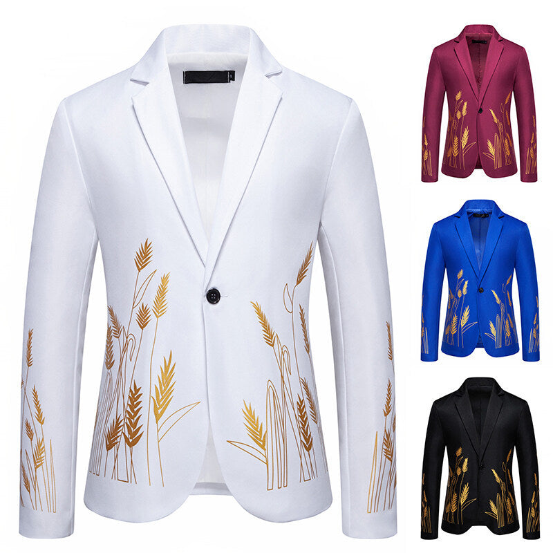 Elegant Blazer with Artistic Plant Pattern and Fine Texture