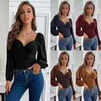 Women's Bodysuit with Knot Details and Puff Sleeves