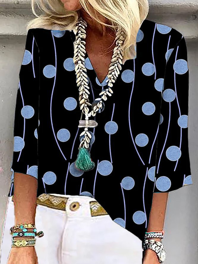 Casual Women's Blouse with Modern Circle Pattern