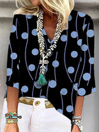 Casual Women's Blouse with Modern Circle Pattern