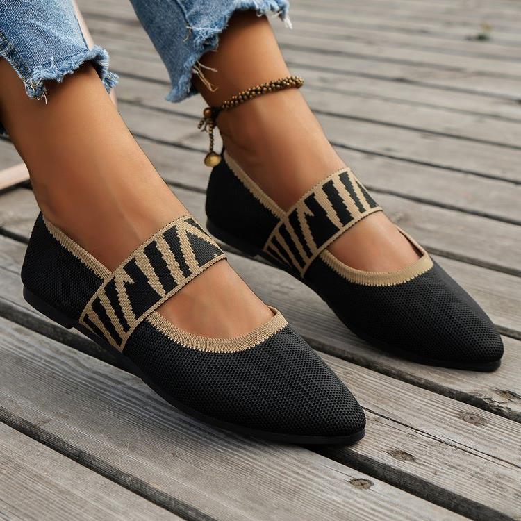 Women's Ballet Flats with Elastic Strap and Breathable Texture
