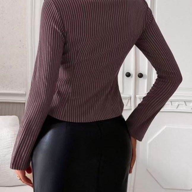 Women's Long-Sleeve Blouse with Fine Stripe Pattern