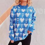 Women's Knit Sweater in Modern Heart Design with Wide Cut