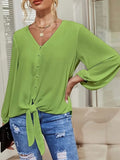 Elegant Women's Blouse with Knot Detail and V-Neck