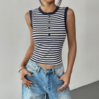 Women's Sleeveless Striped Button-Front Top