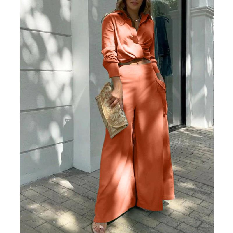 Women's Elegant Two-Piece Set with Crop Top and Palazzo Pants