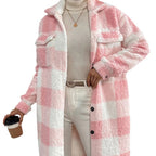 Women's Cozy Plaid Coat with Soft Lining and Button Placket