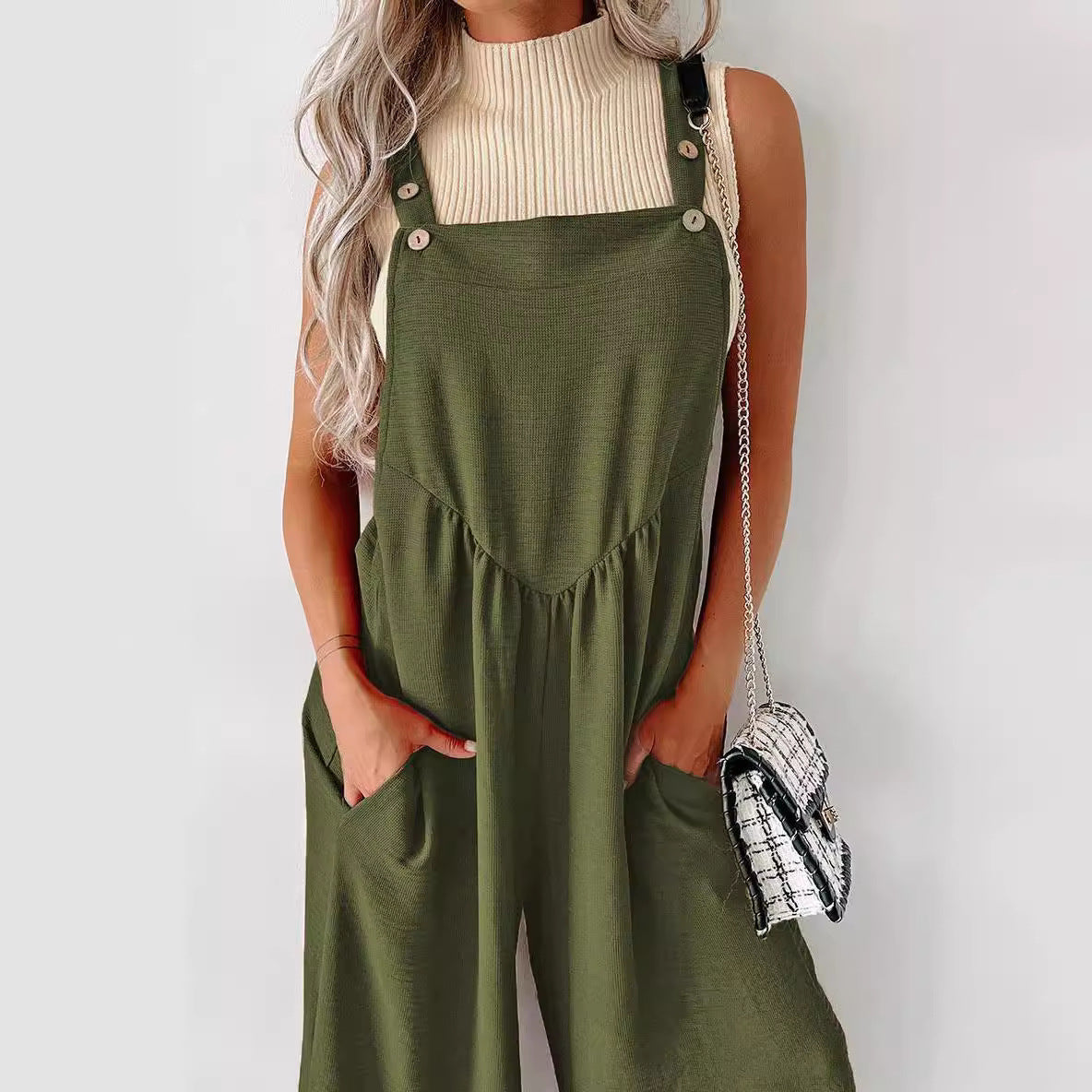 Women's Casual Wide-Leg Jumpsuit with Decorative Button Details