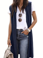 Women's Longitudinal Knit Coat with Side Slits