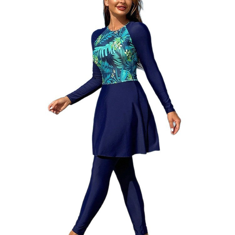Women's Swim Set with Long-Sleeve Top and Skirt