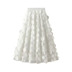 Flared Midi Skirt with Transparent 3D Appliqués and Elastic Waistband