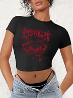 Women's Crop T-Shirt with Fruity Cherry Design and Loose Cut