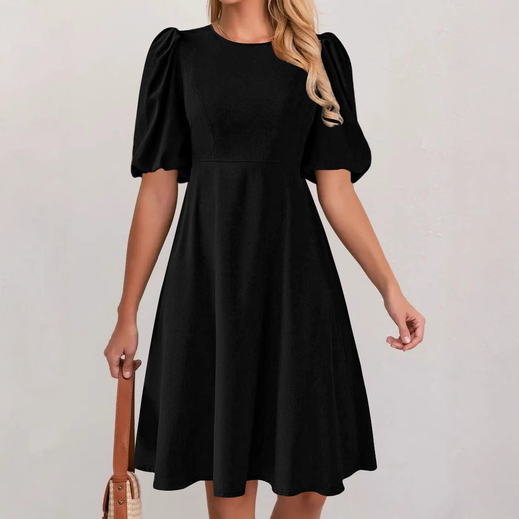 Women's A-Line Dress with Voluminous Puff Sleeves