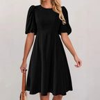 Women's A-Line Dress with Voluminous Puff Sleeves