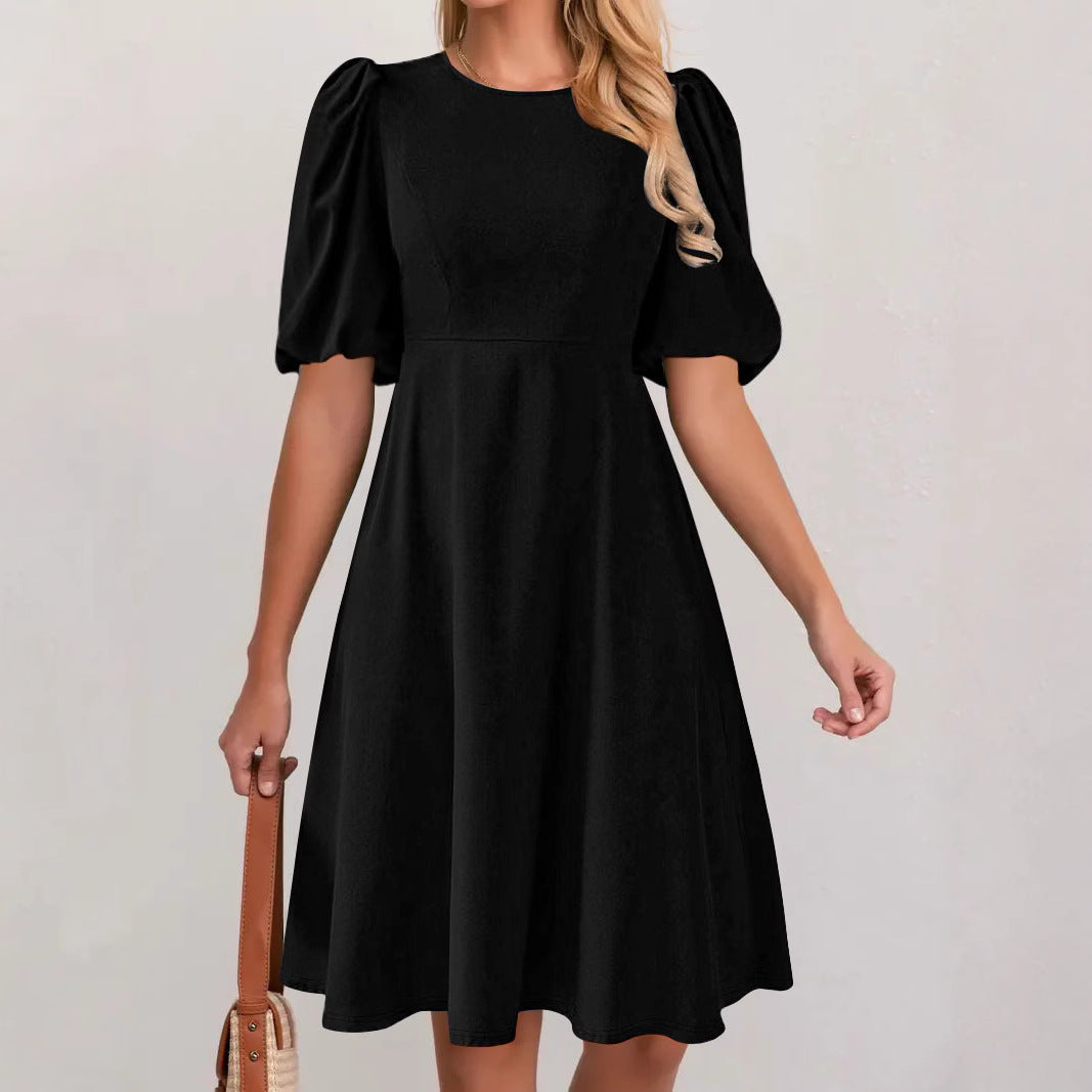 Women's A-Line Dress with Voluminous Puff Sleeves
